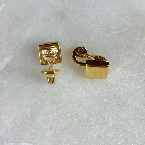 Monet Rectangle Gold Toned Classic Clip On Earrings - Picture 3 of 4